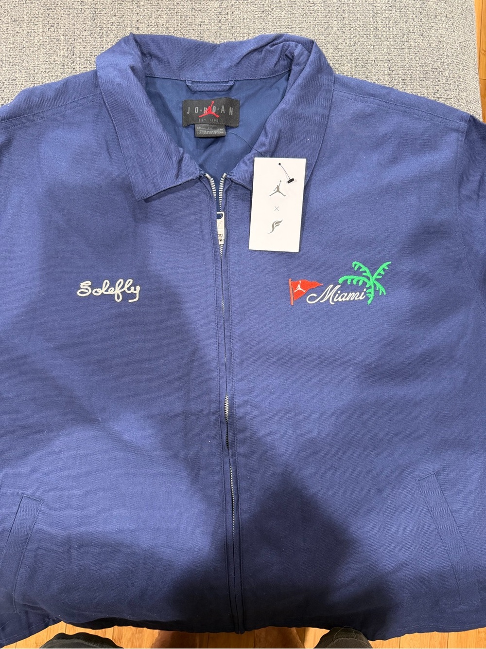 Jordan Navy Blue Zip Jacket with Silver Hardware